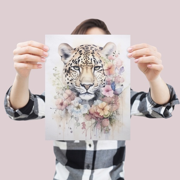 Watercolor Leopard Portrait Wall Art Illustration Print Poster Unframed - Picture 4 of 5